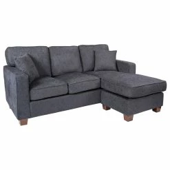 Office Star Products Russell Sectional, Navy Fabric With 2 Pillows And Coffeeed Legs