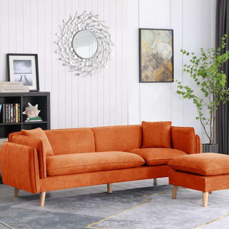 Lilola Home Brayden Fabric Sectional Sofa Chaise, Orange - Image 7