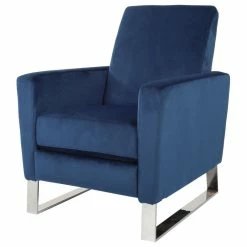 GDFStudio Arvin Velvet Push Back High Leg Recliner With Stainless Steel Legs, Cobalt