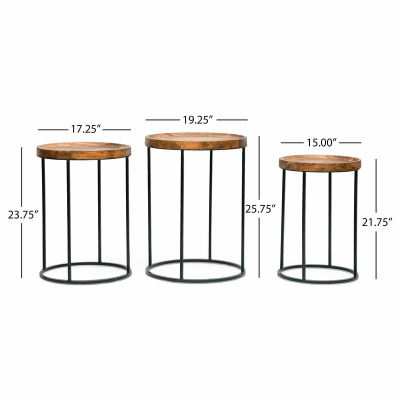 GDFStudio Colwill Modern Industrial Handcrafted Mango Wood Nested Side Tables (Set Of 3) - Image 3