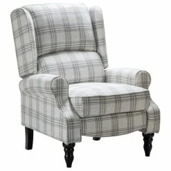 Karat Home Modern Wingback Recliner, Plaid Gray