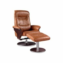 Artiva Milano Leather Swivel Recliner And Ottoman, Brown