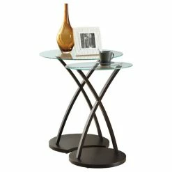 Monarch Modern Wood Set Of 2 Nesting Table With Brown And Clear Finish I 3013