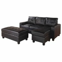 Acme Furniture Lyssa Sectional Sofa, Reversible Chaise And Ottoman, Black