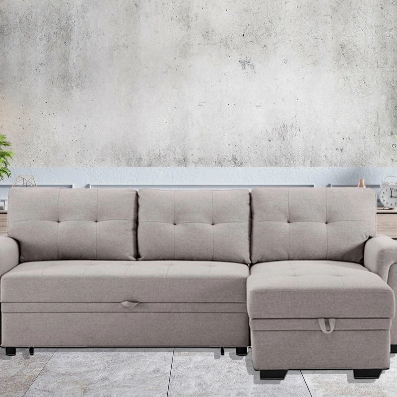 Lilola Home Hunter Light Gray Fabric Reversible Sleeper Sectional Sofa With Storage Chaise - Image 4