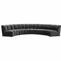 Meridian Furniture Infinity Channel Tufted Velvet Modular Chair, Gray, 5 Piece
