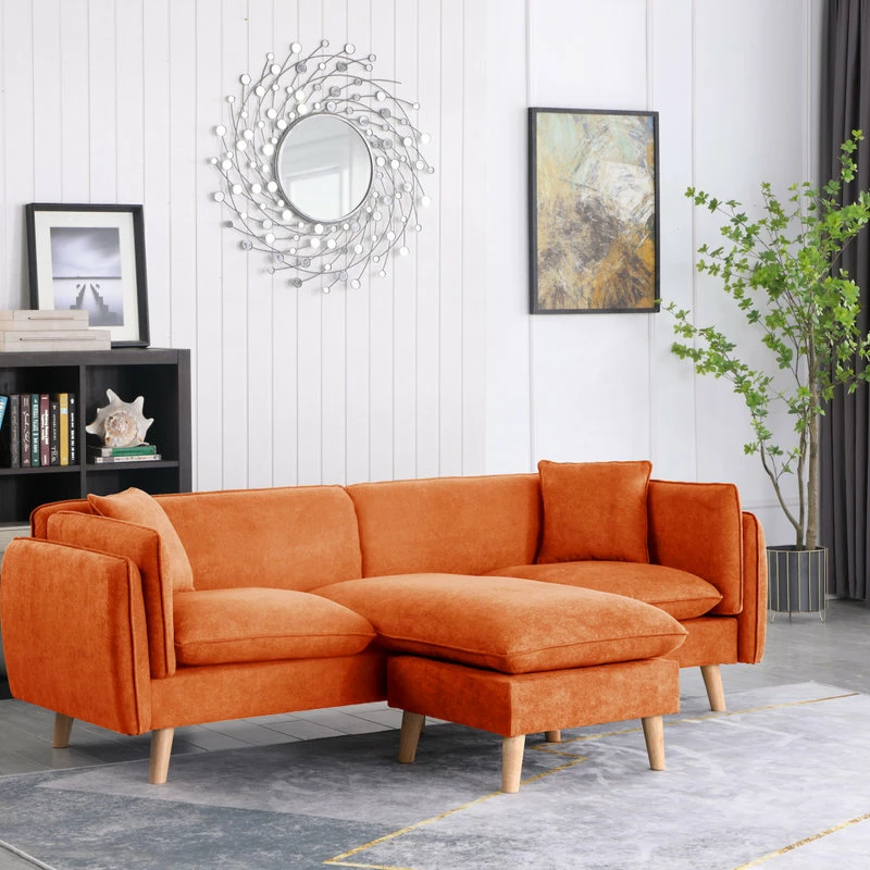 Lilola Home Brayden Fabric Sectional Sofa Chaise, Orange - Image 6