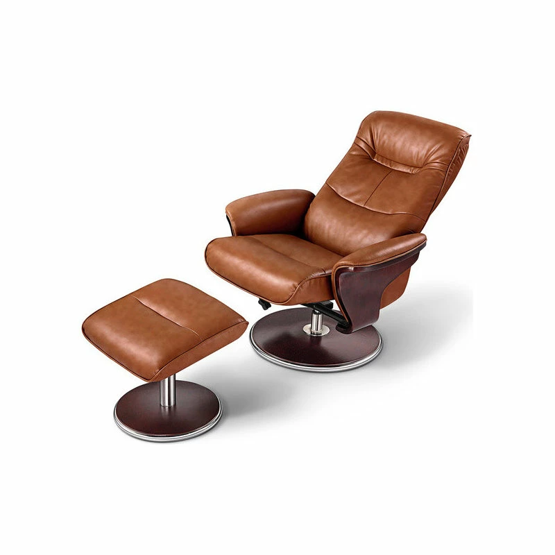 Artiva Milano Leather Swivel Recliner And Ottoman, Brown - Image 3