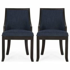 GDFStudio Monita Upholstered Birch Wood Dining Chairs, Set Of 2, Navy Blue + Walnut, 100%