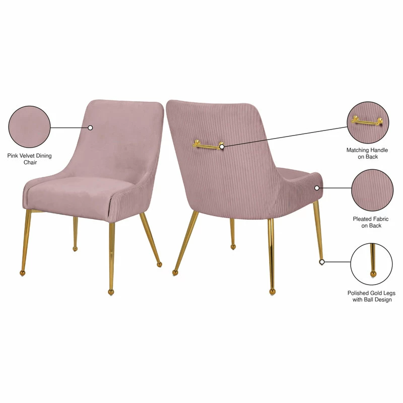 MOD The Cue Dining Chair, Pink And Gold, Pleated Velvet, Set Of 2 - Image 8