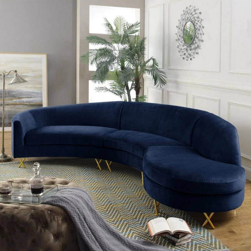 Meridian Furniture Serpentine Velvet 3-Piece Sectional, Navy - Image 2