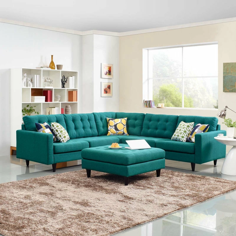 LexMod Empress 3-Piece Upholstered Fabric Sectional Sofa Set, Teal - Image 5