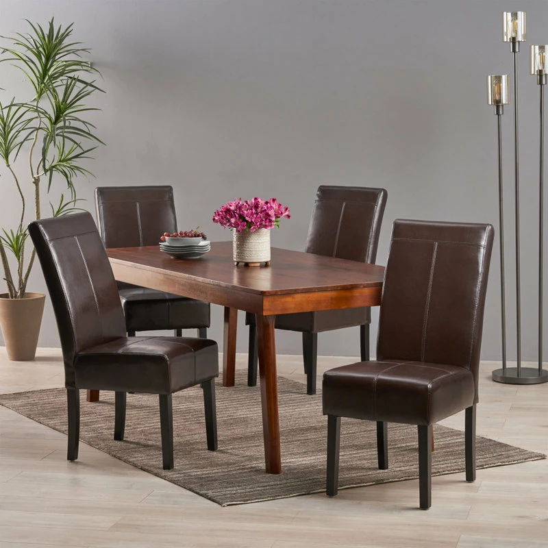 GDFStudio GDF Studio Percival T-stitched Chocolate Brown Leather Dining Chairs, Brown, Set - Image 2
