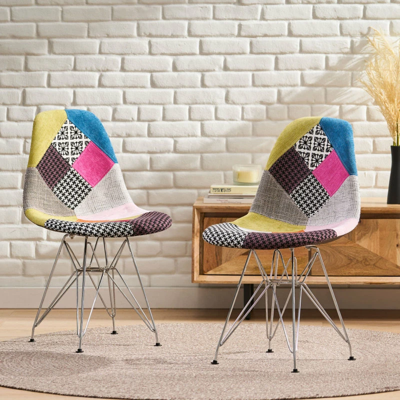 GDFStudio GDF Studio Cassius Multi-Color Patchwork Fabric Chairs, Set Of 2 - Image 2