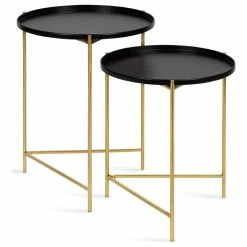 Uniek Ulani Round Metal Accent Tables, Black