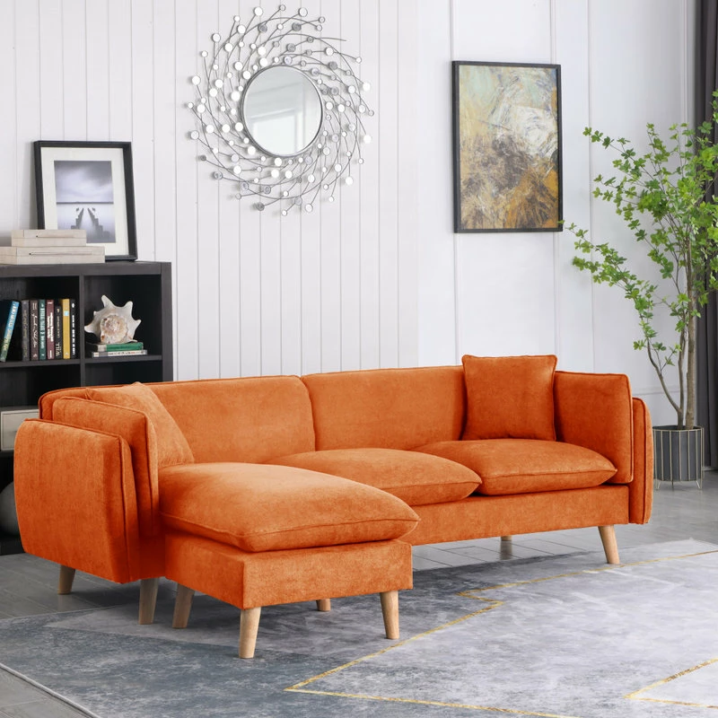 Lilola Home Brayden Fabric Sectional Sofa Chaise, Orange - Image 2