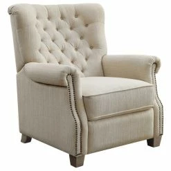 Decorn Push Back Recliner Chair, Diamond Tufted Back & Rolled Arms, Beige Fabric