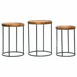 GDFStudio Colwill Modern Industrial Handcrafted Mango Wood Nested Side Tables (Set Of 3)