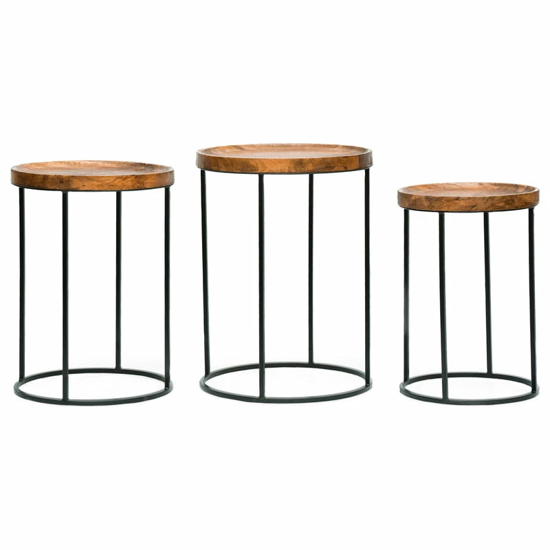 GDFStudio Colwill Modern Industrial Handcrafted Mango Wood Nested Side Tables (Set Of 3)