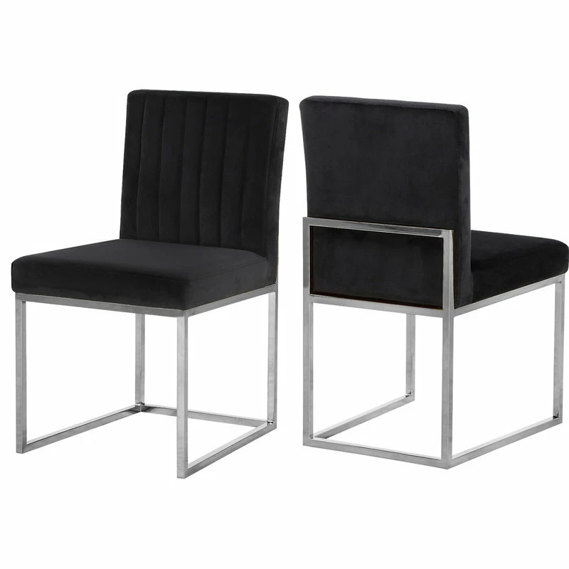 MOD The Dice Dining Chair, Black, Velvet, Chrome Base, Set Of 2
