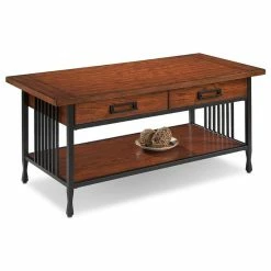 Leick Home Leick Ironcraft Wood Coffee Table In Brown Burnished Oak
