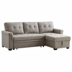 Lilola Home Hunter Light Gray Fabric Reversible Sleeper Sectional Sofa With Storage Chaise