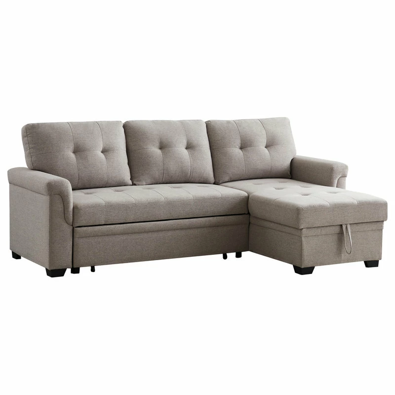 Lilola Home Hunter Light Gray Fabric Reversible Sleeper Sectional Sofa With Storage Chaise