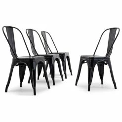 Belleze Trattoria Dining Chair, Metal, Stackable, Set Of 4, Antique Black