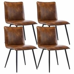 Duhome Elegant Lifestyle Set Of 4 Minimalist Faux Leather Side Chairs For Dining Room, Yellowish-Brown