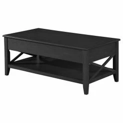 GDFStudio Laurel Farmhouse Faux Wood Lift Top Coffee Table, Black