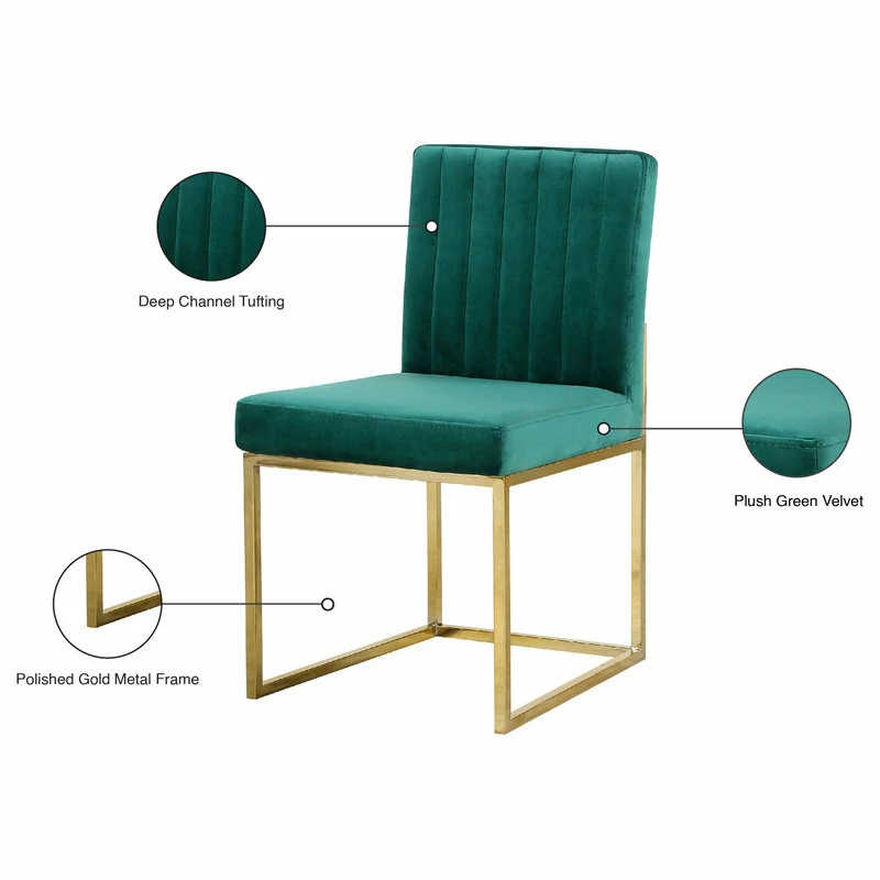MOD The Dice Dining Chair, Green, Velvet, Gold Base, Set Of 2 - Image 6