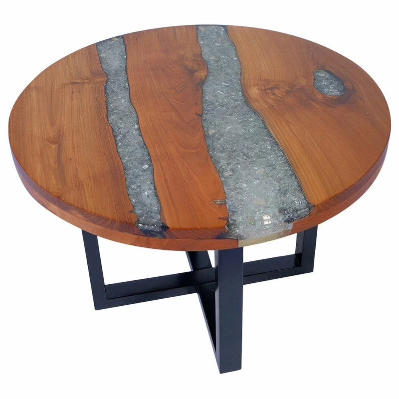 Vida XL International B.V. VidaXL Solid Teak Wood Coffee Table Resin Handmade Paint Finish Side End Couch