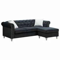 Glory Furniture Raisa Tufted Velvet Sofa Chaise, Black