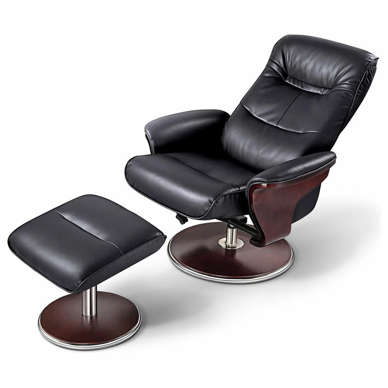 Artiva Milano Leather Swivel Recliner And Ottoman, Black - Image 3