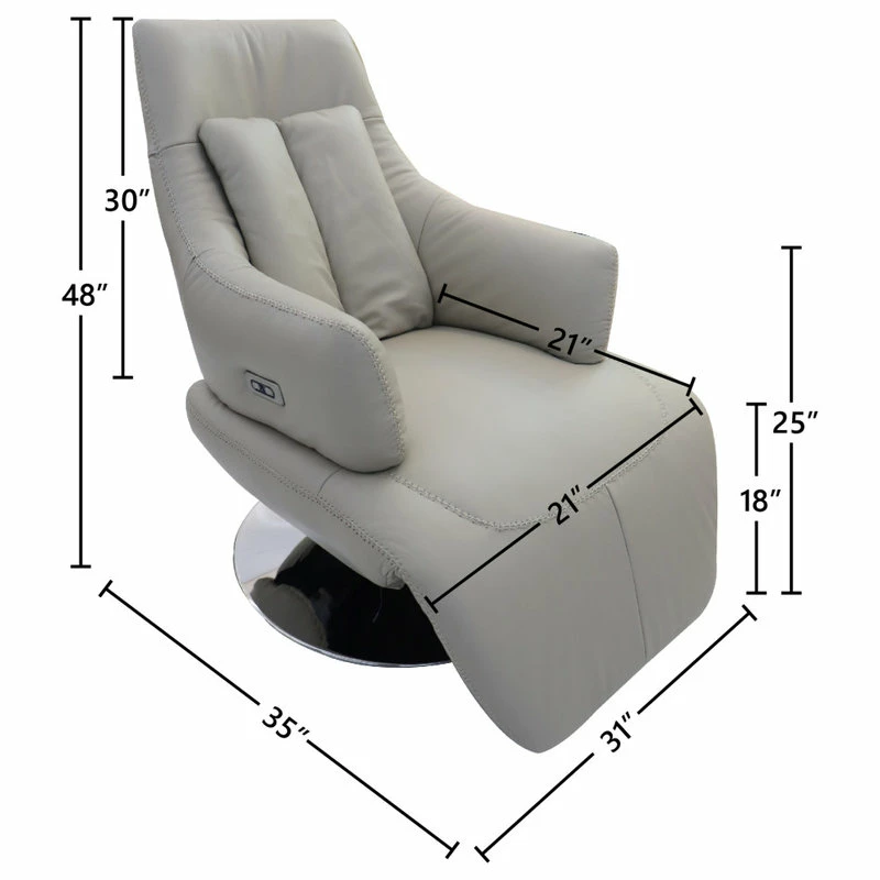 World Source Design LLC Vegas Modern Top Grain Leather Ergonomic 2-Motor Powered Recliner, Sand/Silver - Image 2