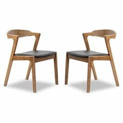 Ashcroft Roxy Mid-Century Modern Faux Leather Dining Chair In Black (Set Of 2)