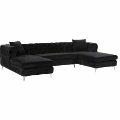 Meridian Furniture Gail Velvet 3-Piece Sectional, Black