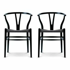 Homedotdot Wood Dining Chairs With Open Y Back For Kitchen, Set Of 2, Black
