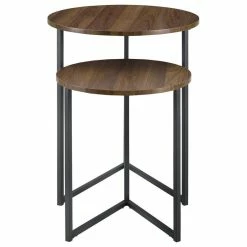 Walker Edison 2-Piece V-Leg Nesting Side Tables - Dark Walnut/Black