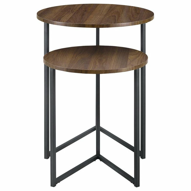 Walker Edison 2-Piece V-Leg Nesting Side Tables - Dark Walnut/Black