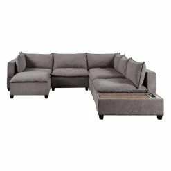 Bowery Hill 7PC Sectional Storage Sofa With Down Feather In Light Gray