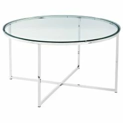Walker Edison 2-Piece Round Coffee Table Set, Glass/Chrome