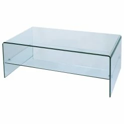 Bh Furniture Waterfall Bent Glass Coffee Table With Storage Shelf