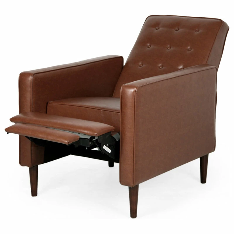 GDFStudio Marston Mid-Century Modern Button Tufted Fabric Recliner, Set Of 2, Faux Leather/Cognac Brown/Dark Brown - Image 5