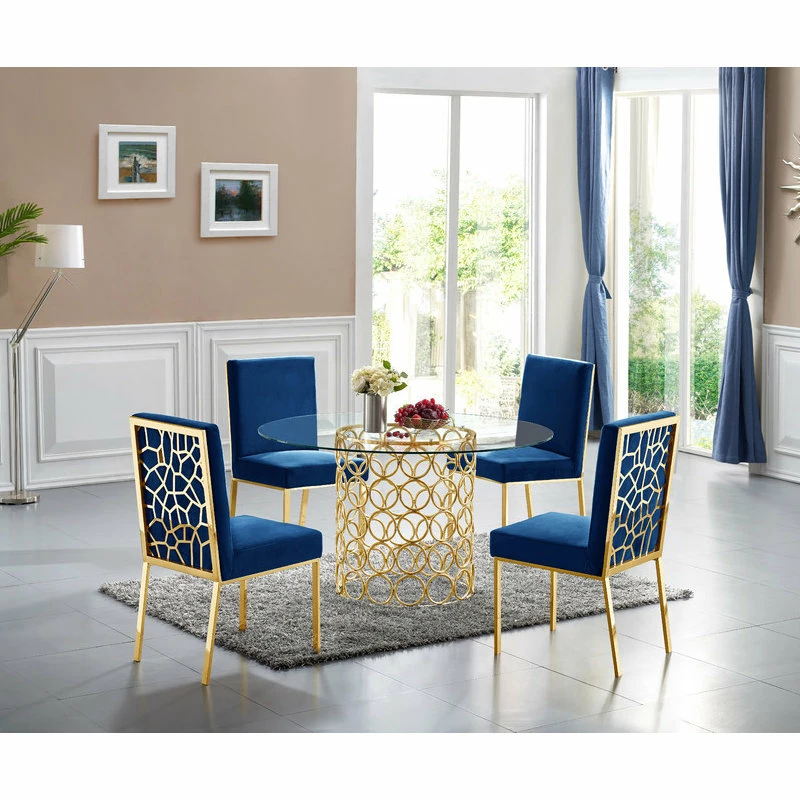 MOD The Weaver Dining Chair, Navy, Velvet, Gold Base Set Of 2 - Image 5