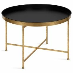 Uniek Celia Round Metal Coffee Table, Black/Gold 28.25x28.25x19