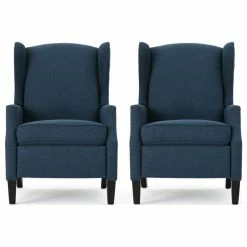 GDFStudio Corbin Fabric Recliner, Set Of 2, Navy Blue And Dark Brown