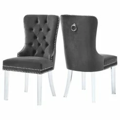 MOD The Dame Dining Chair, Gray, Velvet, Set Of 2
