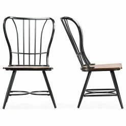 Wholesale Interiors Longford Dark-Walnut Wood And Black Metal Dining Chair, Set Of 2