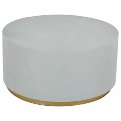 HOMARY Industrial Coffee Table Round Cement Coffee Table, Light Gray